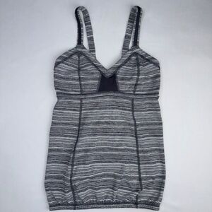 1038 lululemon Run: Light Up Striped Tank - Size 6 - Black/Gray/White